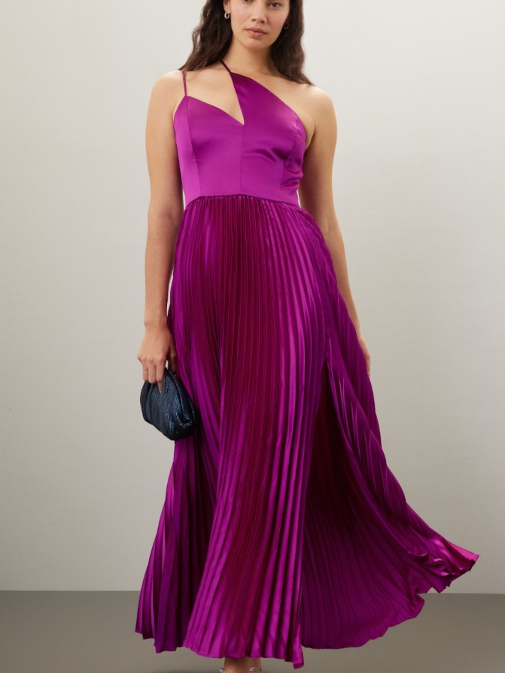 AMUR Khari One Shoulder Gown Satin Purple Pink Pleated Cut Out Dress - Size 2